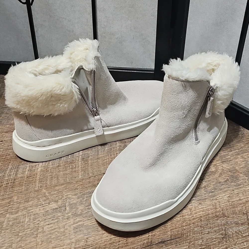 Cole Haan Off-White Fur-Lined Grandseries Waterproof Zippered Boots Size 11